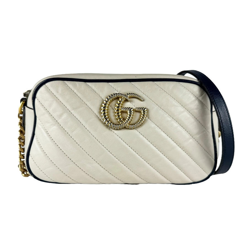 Gucci GG Marmont Leather Shoulder Bag Navy Blue Ivory White